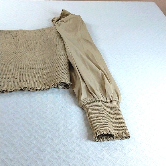 Gianni Bini Angel Woven Khaki Blouse Crop Top Sedona Sunset LG. - Picture 8 of 12